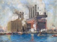  New York City Power Plant and Tugboats (Edison Building)